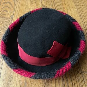 Jan Leslie Custom Design Vintage Coquette French Breton Hat Wool Vintage Black
